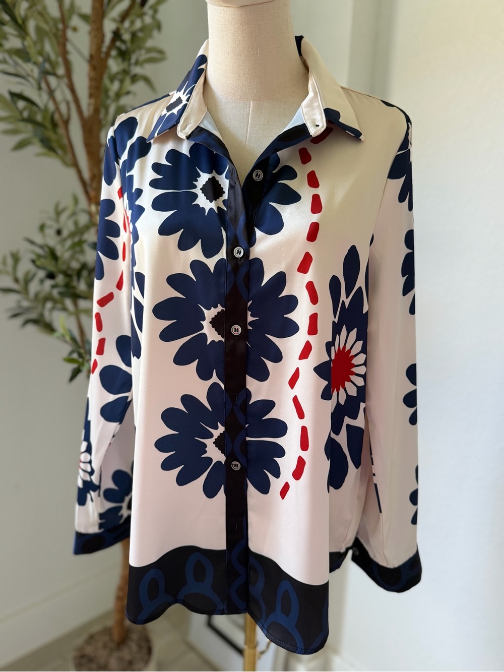 Skies Are Blue Navy, Red & White Floral Button-Down Shirt
